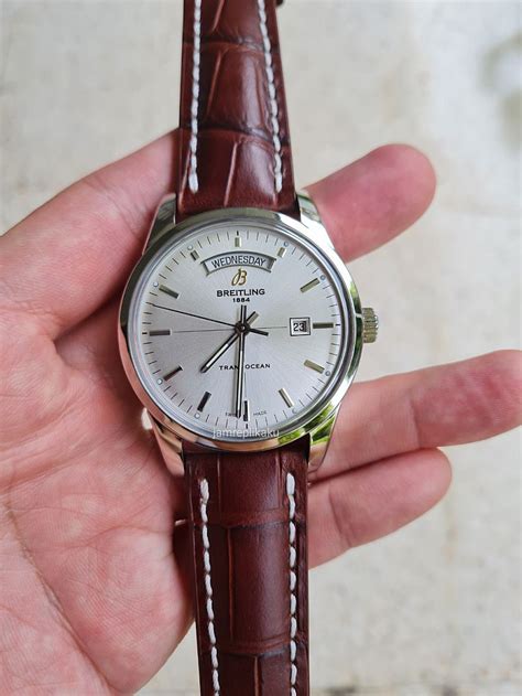 breitling transocean white dial brown leather strap|Breitling leather watch straps.